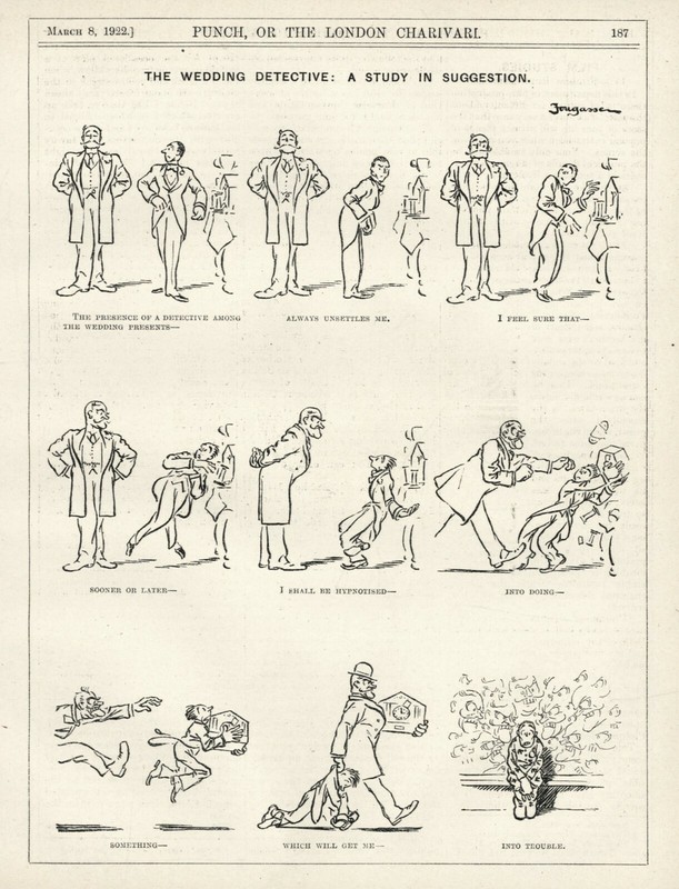 VINTAGE 1922 BRITISH CARTOON - WEDDING DETECTIVE HUMOR By Fougasse
