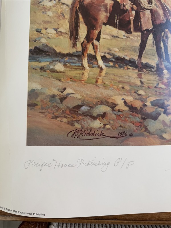 Signed “A Toast to Indian Summer” By R. S. Riddick Cowboy Horses Western Art gallery