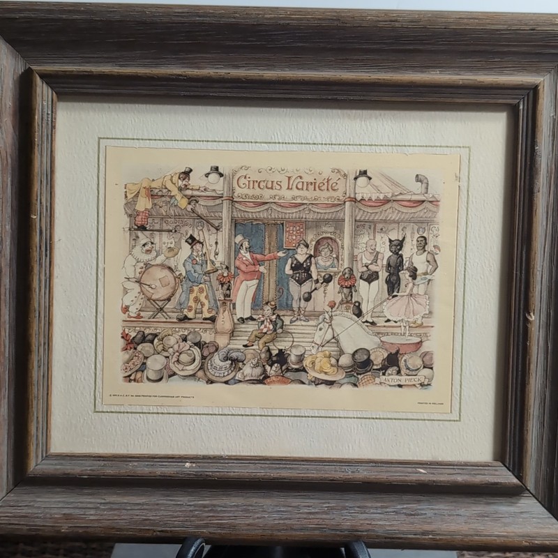 Anton Pieck ‘Circus Varieté’ Framed Matted Print Circus Clowns Landscape