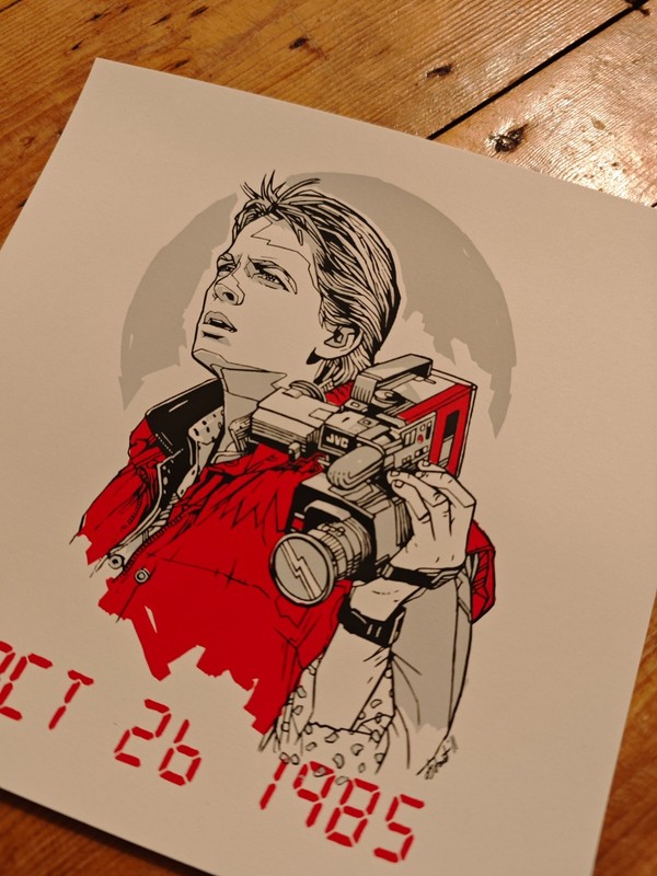 Tyler Stout Marty McFly Back to the Future 2011 Silver Background Screenprint gallery