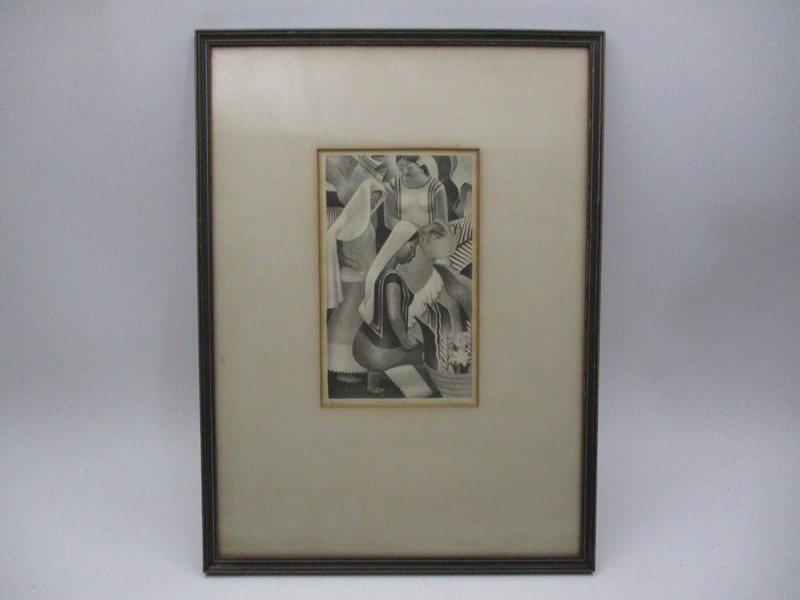 Original Signed Lithograph Phil Paradise Mexican Scene Fragrantes MCM Modernist