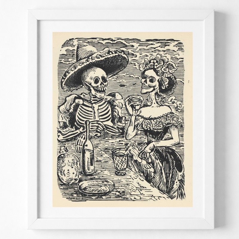 Vintage Calavera Skeleton Wall Art Print 8x10 Mexican Engraving - 260401102 gallery