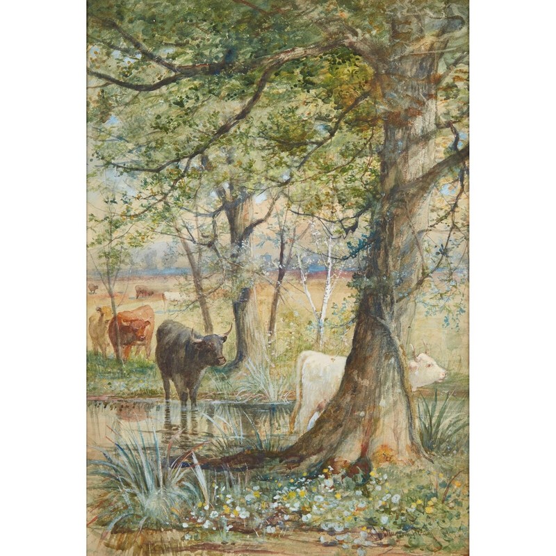 Joseph Denovan Adam : Cows Crossing the Creek : Archival Quality Art Print
