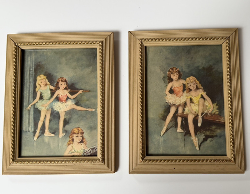 Vintage Ballet Dancers Wat by Florence Kroger Wood Framed Print Set