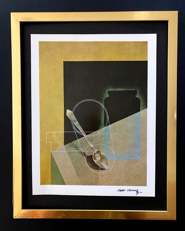 VICTOR VASARELY + SIGNED GEOMETRIC ABSTRACT PRINT FROM 1970 + WITH NEW FRAME