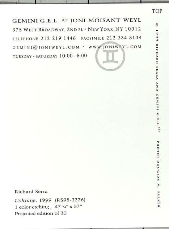 Richard Serra - “Coltrane, 1999” Art Print Card Gemini G.E.L. 2024 Retrospective gallery