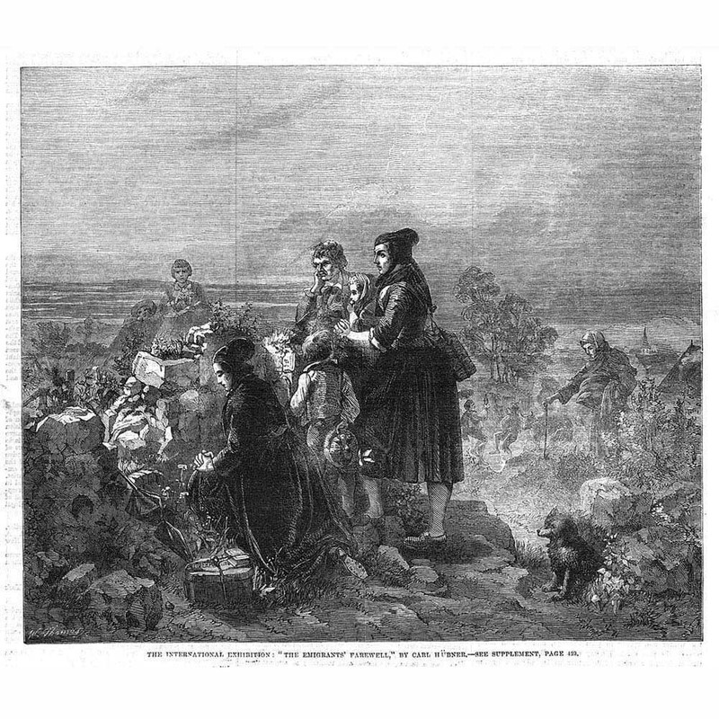 CARL HUBNER The Emigrants Farewell – Antique Print 1862
