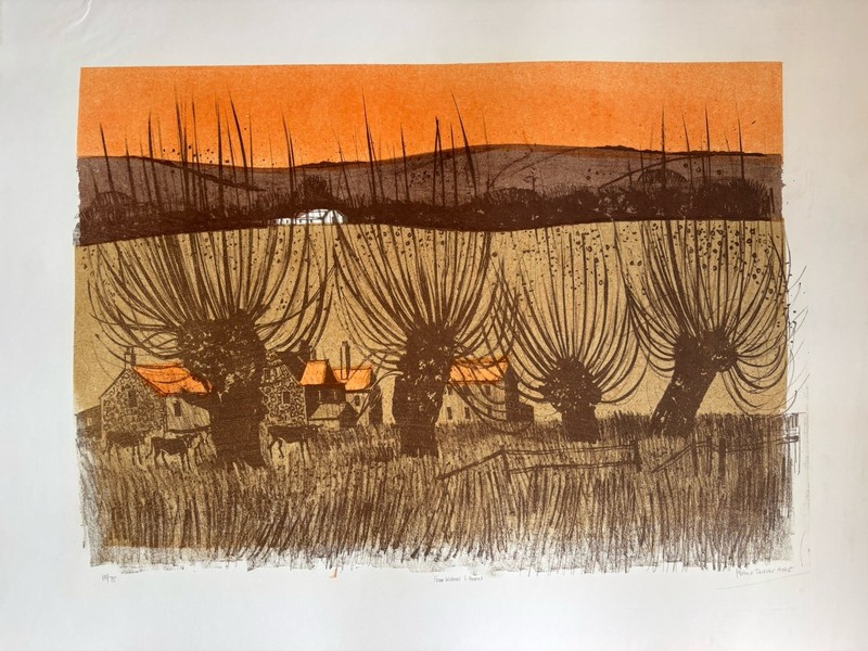 ROBERT TAVENER RE Limited Edition LITHOGRAPH «Four Willows & Downs» 13/75 ’70s