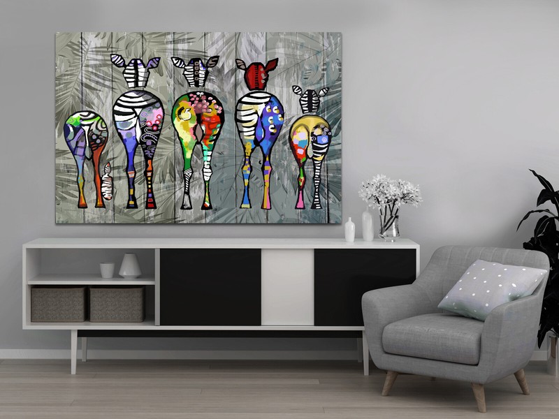 Abstract Zebra Family Art Grey leaves canvas print art wall framed or print only gallery