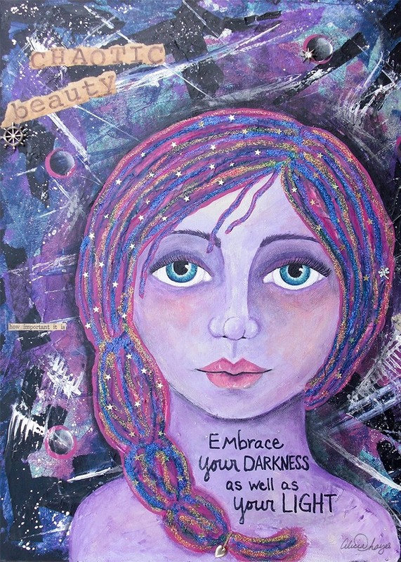 Original ACEO Print Dreamy Soulful Girl colorful mixed media - Chaotic Beauty gallery
