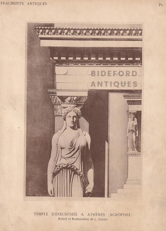 c. 1910 ERECHTHEION CARYATID, ACROPOLIS – Architecture Print – 8.6 x 12 Inches