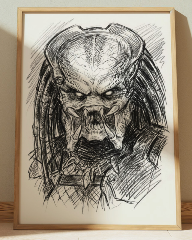 PREDATOR DRAWING PRINT PORTRAIT SKETCH 8″ x 10″ HORROR MOVIE ART