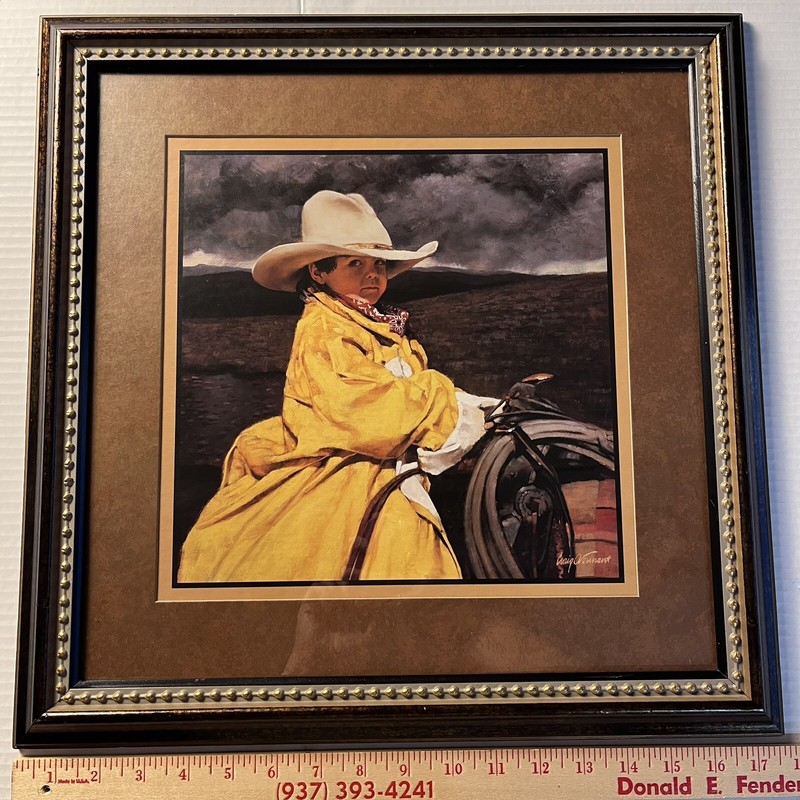 Craig Tennant «Looks Like Rain» Framed Print Little Cowboy Western Art (BC)