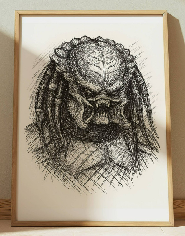 PREDATOR DRAWING PRINT PORTRAIT SKETCH 8″ x 10″ HORROR MOVIE ART