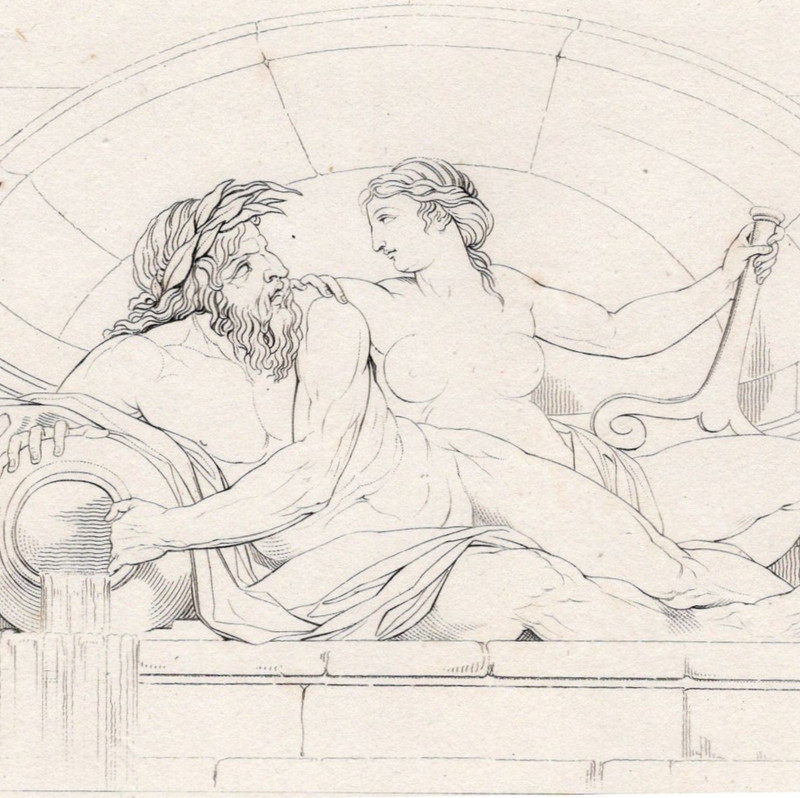 A River God and a Naiad Classical Myth Greek Persian Art 1809 Antique Engraving