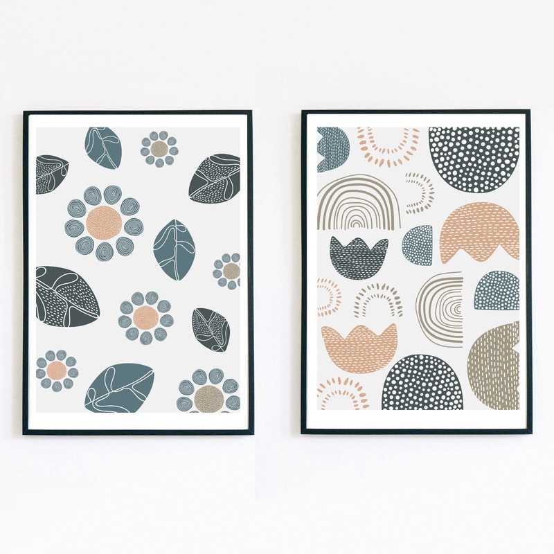 Geometric Shapes Pattern Illustration Set Minimalist 7×5 Decor Wall Art Print