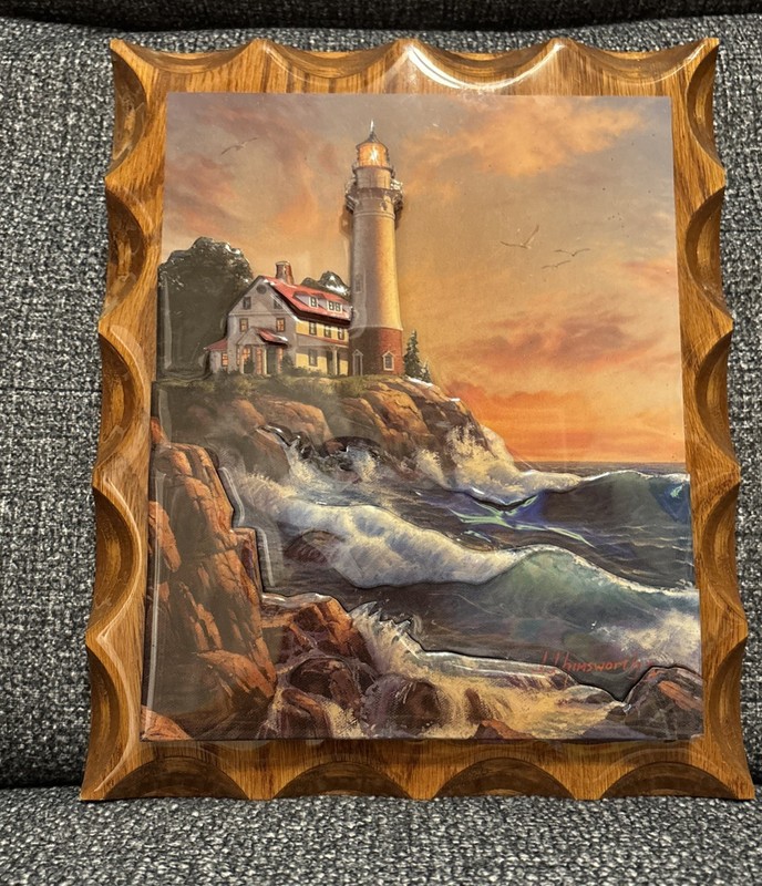 JJ Himsworth 3D Lighthouse Fine Art Mounted on Oak Seaside Nautical
