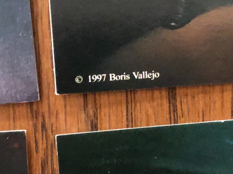 Lot of 6 1997 BORIS VALLEJO 9X6 CARDSTOCK PRINTS + 40+ Vintage 1980s NAMEPLATES! gallery