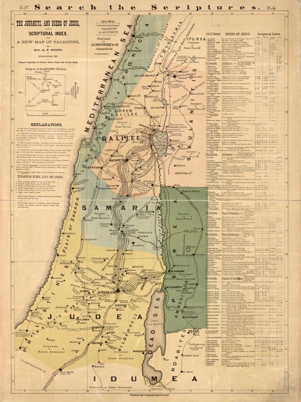 Vintage Maps - Journeys of Jesus - Art Print on Paper or Canvas gallery