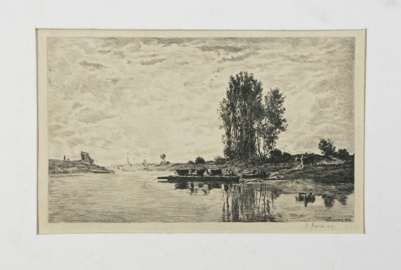 «Ferryman of The Oise» By Charles-Louise Kratke Etching after Daubigny 5 1/4″x8″