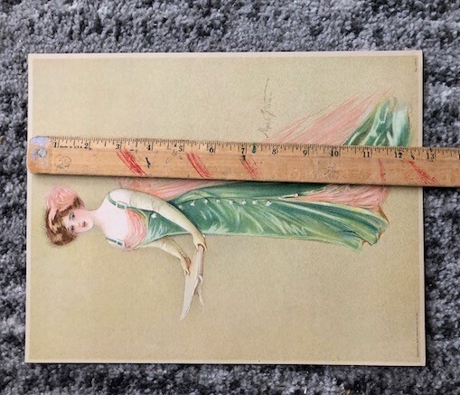 Antique 1910 Victorian Art Print - Smiling Lady with Feather Hat Lithograph NOS gallery