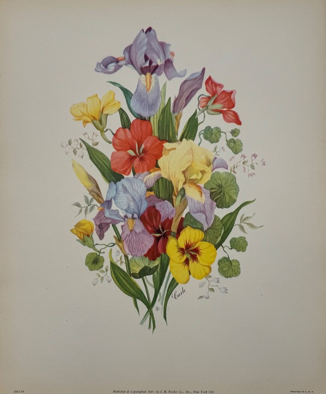 Beautiful Vintage 1947 Carle J Blenner 10×12 Vertical Floral Art Print, Decor