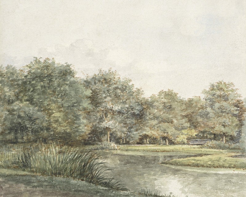 Vintage Landscape with Trees on Water Painting Giclee Print on Fine Art Paper