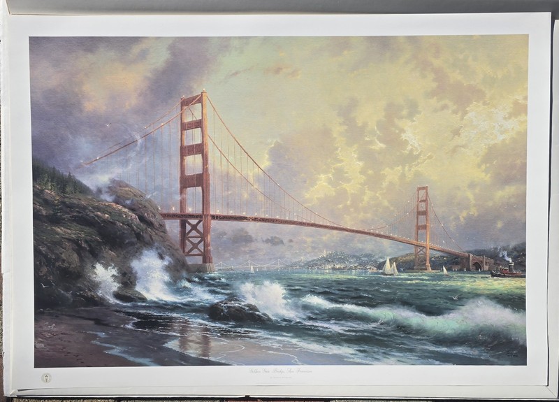 24×36 GOLDEN GATE San Francisco 1995 Thomas Kinkade Lithograph COA 1995 Signed