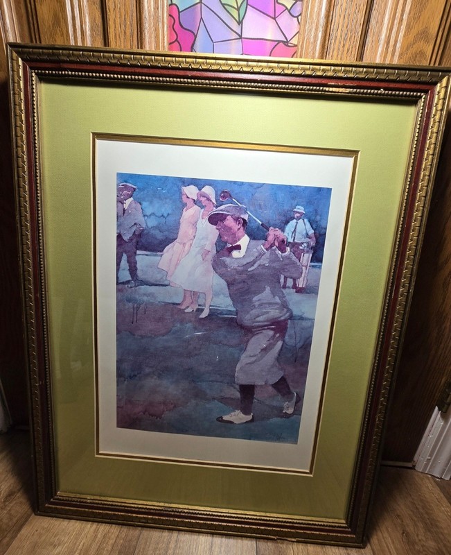Vintage Signed Bart Forbes and Wood Framed Golf Poster 22×28 gallery
