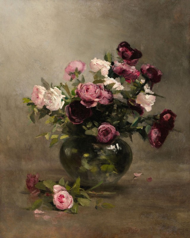 Victorian Still Life with Roses Painting Giclee Print on Fine Art Paper