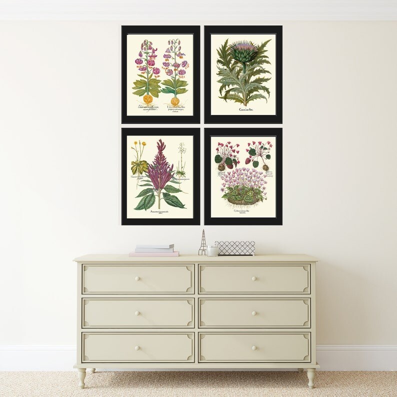 Botanical Prints Wall Art Decor Set of 4 Beautiful Antique Vintage Unframed gallery