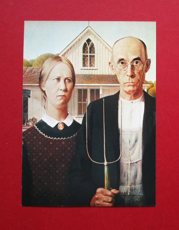 AMERICAN ART  4.10" x 5.75"  ARTCARD  AMERICAN GOTHIC  1930  by  GRANT WOOD