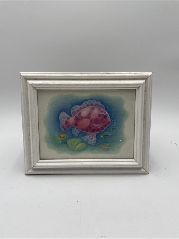 Vintage 90s Sue Williams SW Tropical Fish Framed Art Print Caribbean Bathroom