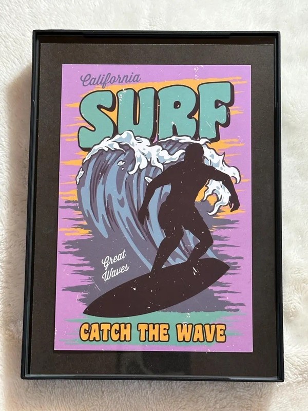 California Surf Framed Postcard Wall Art 5×7 Summer Beach Decor Gift