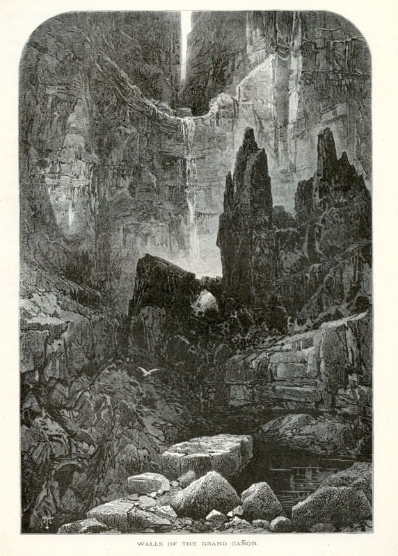 Grand Canyon Walls, Colorado River, Historic America 1874 Antique Engraving