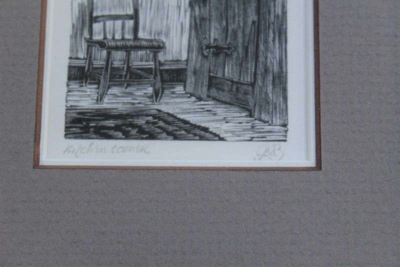 Vintage Block Prints - Door, Lily Pond, Kitchen Signed Framed Matted Lot of 3 gallery