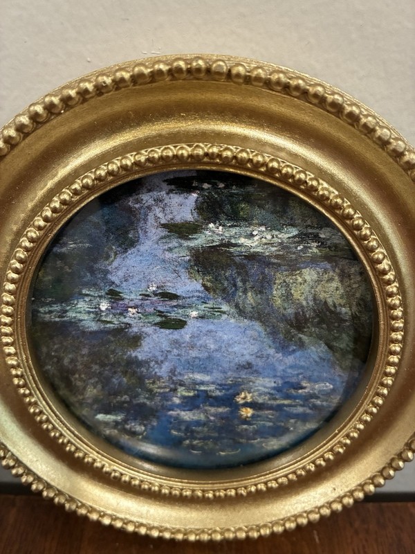 Monet Water Lilies Art Print in 5" Round Gold Frame Impressionist Floral Decor gallery