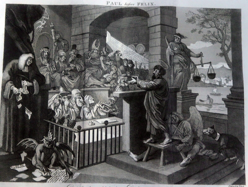 1803 After William Hogarth Engraving PAUL BEFORE FELIX BURLESQUED Thomas Cook