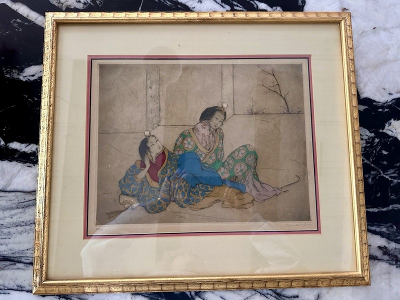Elyse Ashe Lord Etching On Rice Paper, Hand Tinted 20/75 TWO SISTERS