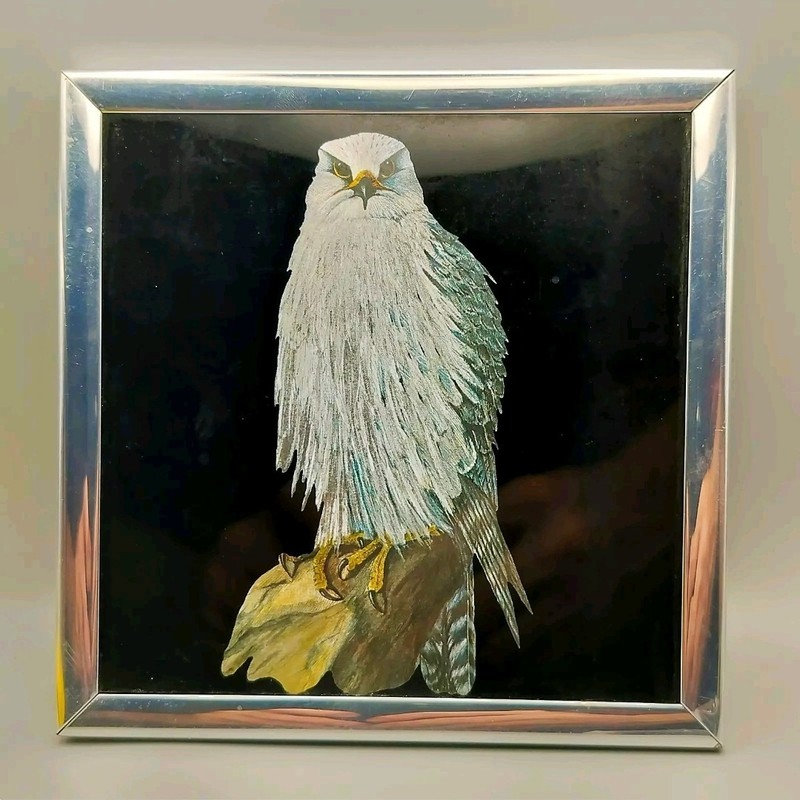 Vintage Eagle Foil Art Kafka Industries 6”x6” Framed Original 80s Made In USA