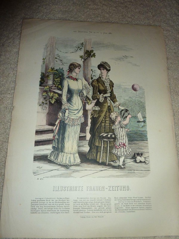 ANTIQUE JUNE 1881 LADIES FASHION ILLUSTRATION - FRAUEN-ZEITUNG -GERMANY-PL 471
