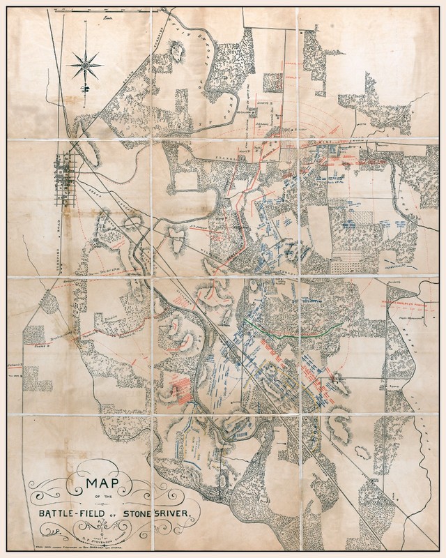 1862 Battle of Stones River Map – Murfreesboro TN, Civil War Tactical Plan
