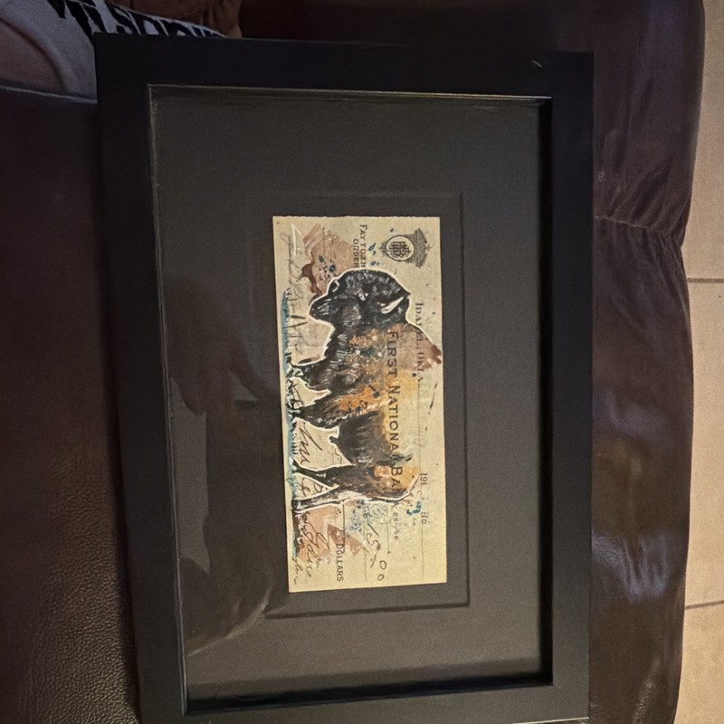 Lohale Framed Bison Art Print on Vintage Bank check, Landscape, 1917 gallery
