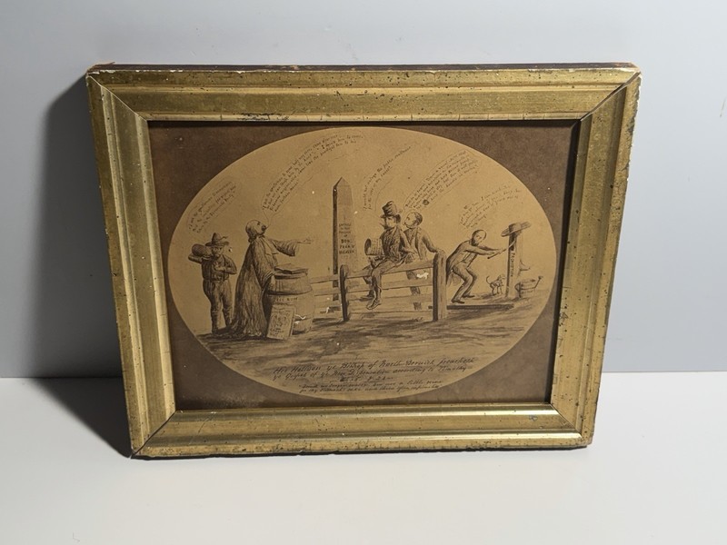 Antique 19th C Temperance Meeting Satirical Print Political Cartoon Framed