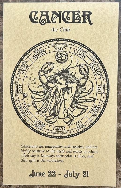 Vintage 1970s CANCER The Crab Zodiac Astrology Original Art Print 16x10 Cosmic