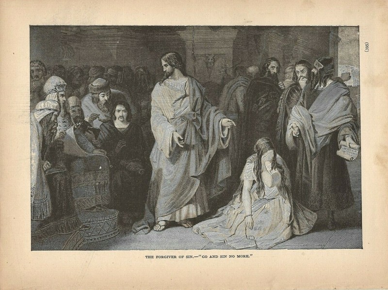 Antique B/W Print (1889) – «THE FORGIVER OF SIN. GO AND SIN NO MORE» 359