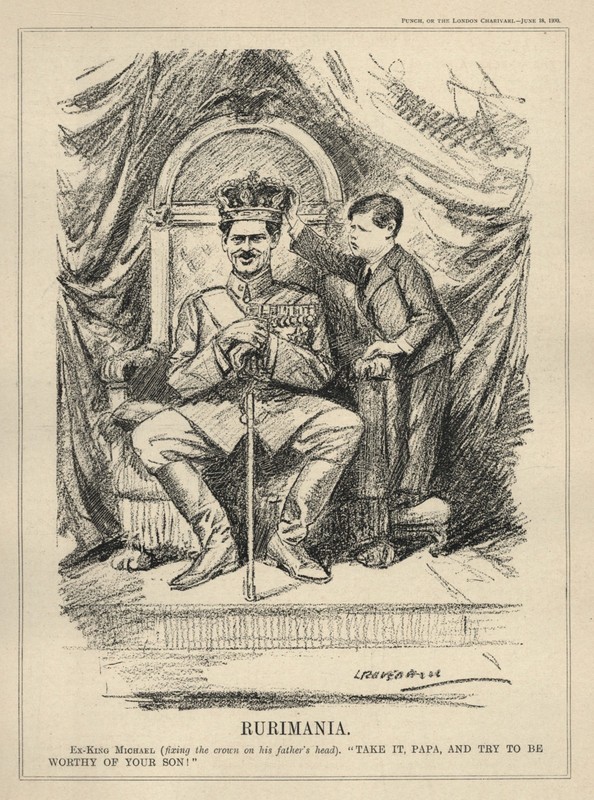 Rare 1930 British Cartoon Satire EX-KING MICHAEL OF ROMANIA Carol II "RURIMANIA"