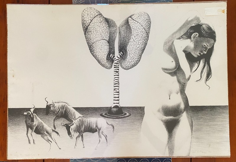 BIZARRE 1971 Lithograph «Earth-Lung» by Acclaimed American Artist ROBERT MALONE