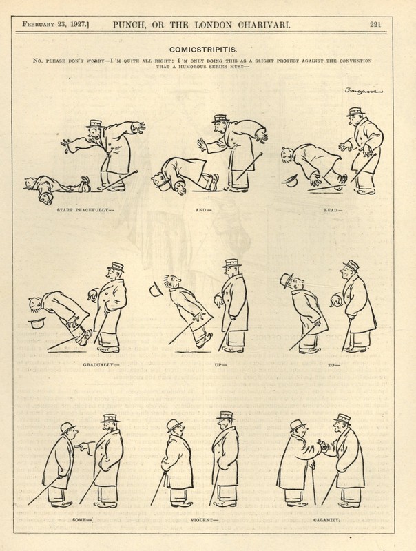 VINTAGE 1927 PUNCH CARTOON: COMICSTRIPITIS – ANOTHER UNIQUE CARTOON BY FOUGASSE
