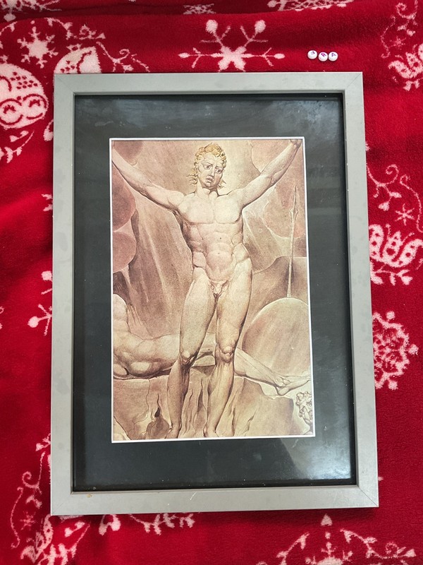 Beautiful VINTAGE WILLIAM BLAKE , Framed Art Print Made c1900 Satan Lucifer